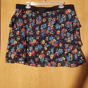Ruffled skirt, black with red, yellow blue floral